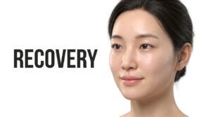 시술 후 맑고 투명해진 피부 상태를 표현한 동양인 여성 모델